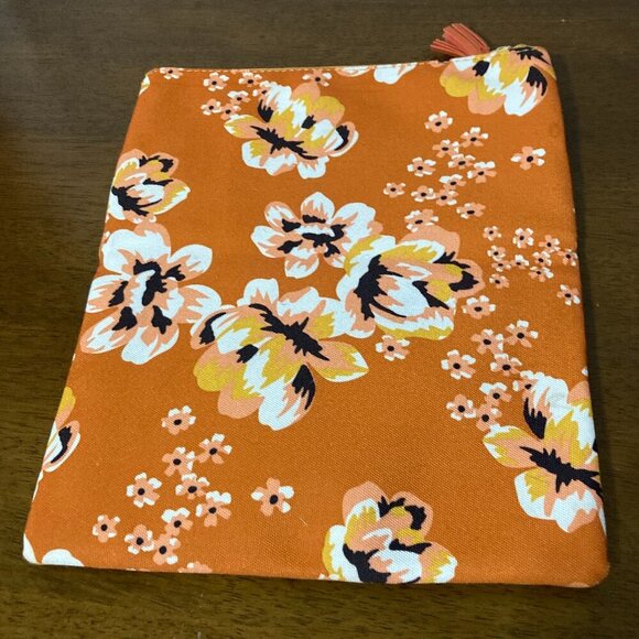 Rachel Pally Fold Over Clutch Retro Orange Yellow Floral Makeup Bag - Picture 1 of 7